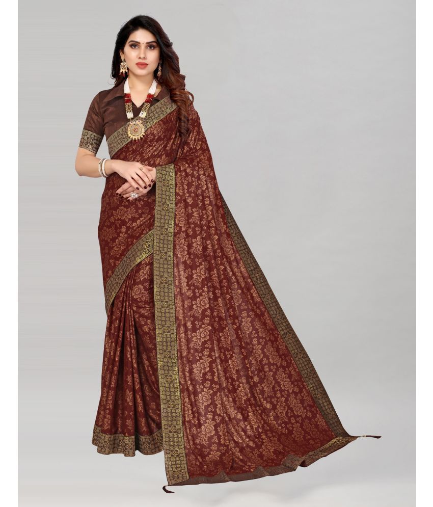     			Samah Lycra Woven Saree With Blouse Piece - Brown ( Pack of 1 )