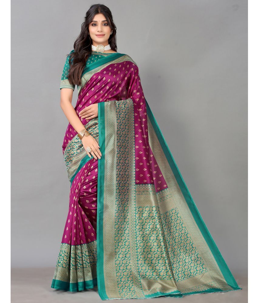     			Samah Silk Printed Saree With Blouse Piece - Wine ( Pack of 1 )