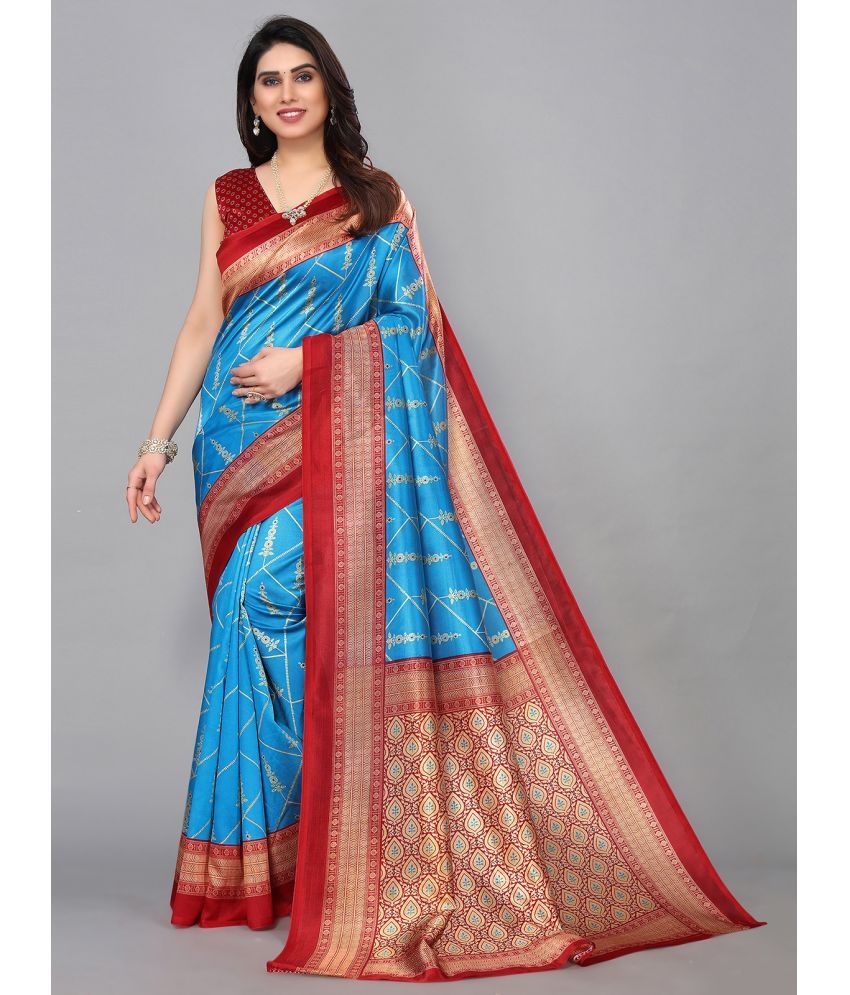     			Samah Silk Printed Saree With Blouse Piece - SkyBlue ( Pack of 1 )