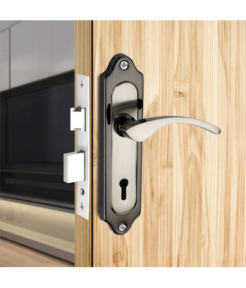    			Solitech 7 Inches Mortise Door Lock Handle Set with 2 Keys for Main Door, Bedroom, Bathroom, and Living Room (Black Silver Finish)