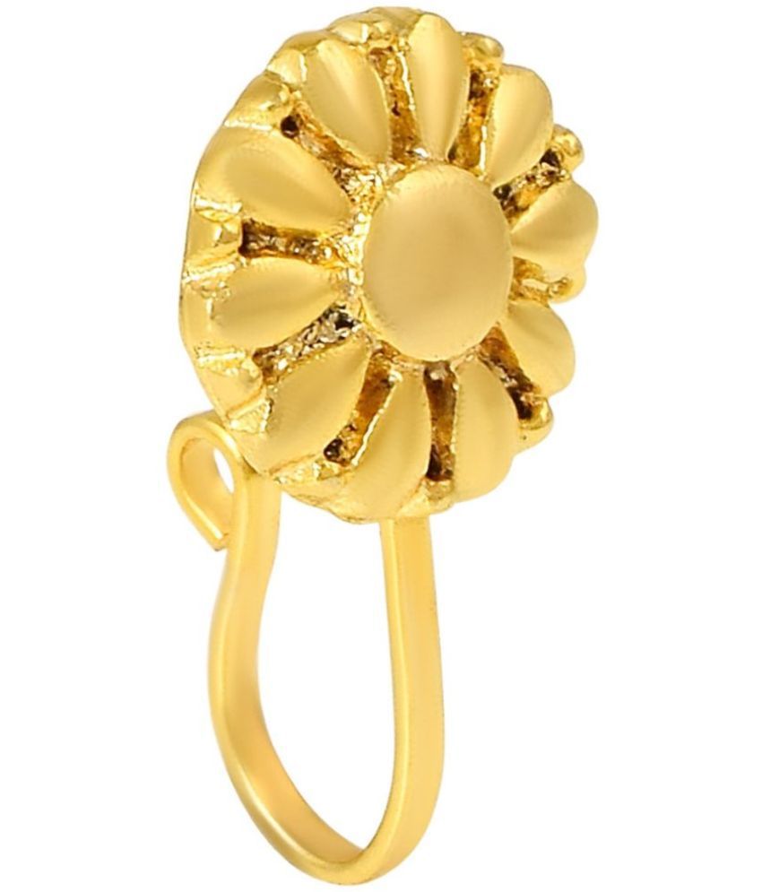     			ADMIER Brass Goldplated sunflower design Marathi Nath "Press to wear" Mastani Nose-clip Nosepin wedding bridal nath jewelry for girls Women