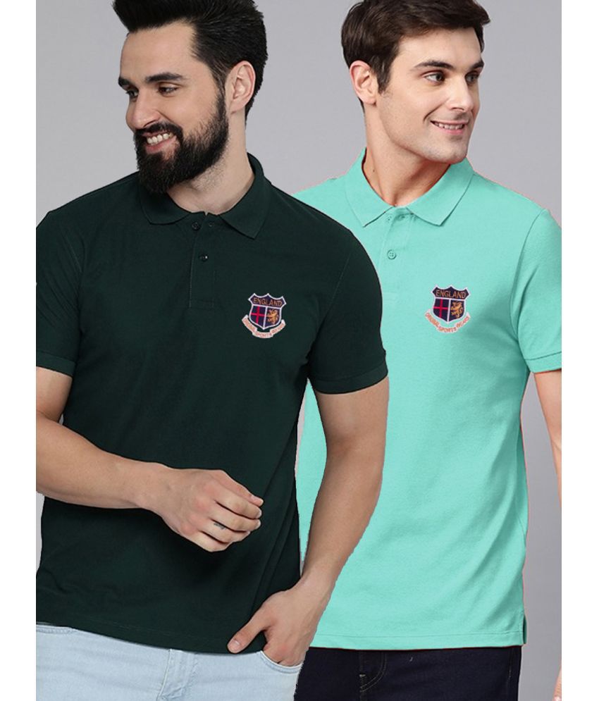     			ADORATE Cotton Blend Regular Fit Embroidered Half Sleeves Men's Polo T Shirt - Dark Green ( Pack of 2 )