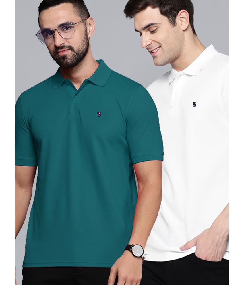     			ADORATE Cotton Blend Regular Fit Solid Half Sleeves Men's Polo T Shirt - Teal Blue ( Pack of 2 )