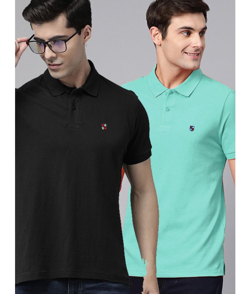     			ADORATE Cotton Blend Regular Fit Solid Half Sleeves Men's Polo T Shirt - Black ( Pack of 2 )