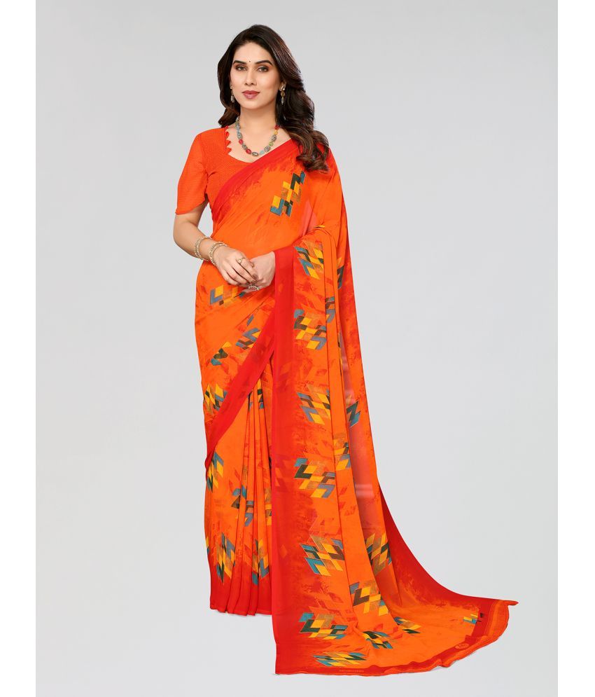     			ANAND SAREES Georgette Printed Saree With Blouse Piece - Orange ( Pack of 1 )