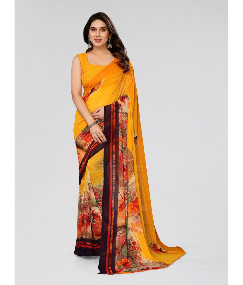     			ANAND SAREES Georgette Printed Saree With Blouse Piece - Yellow ( Pack of 1 )