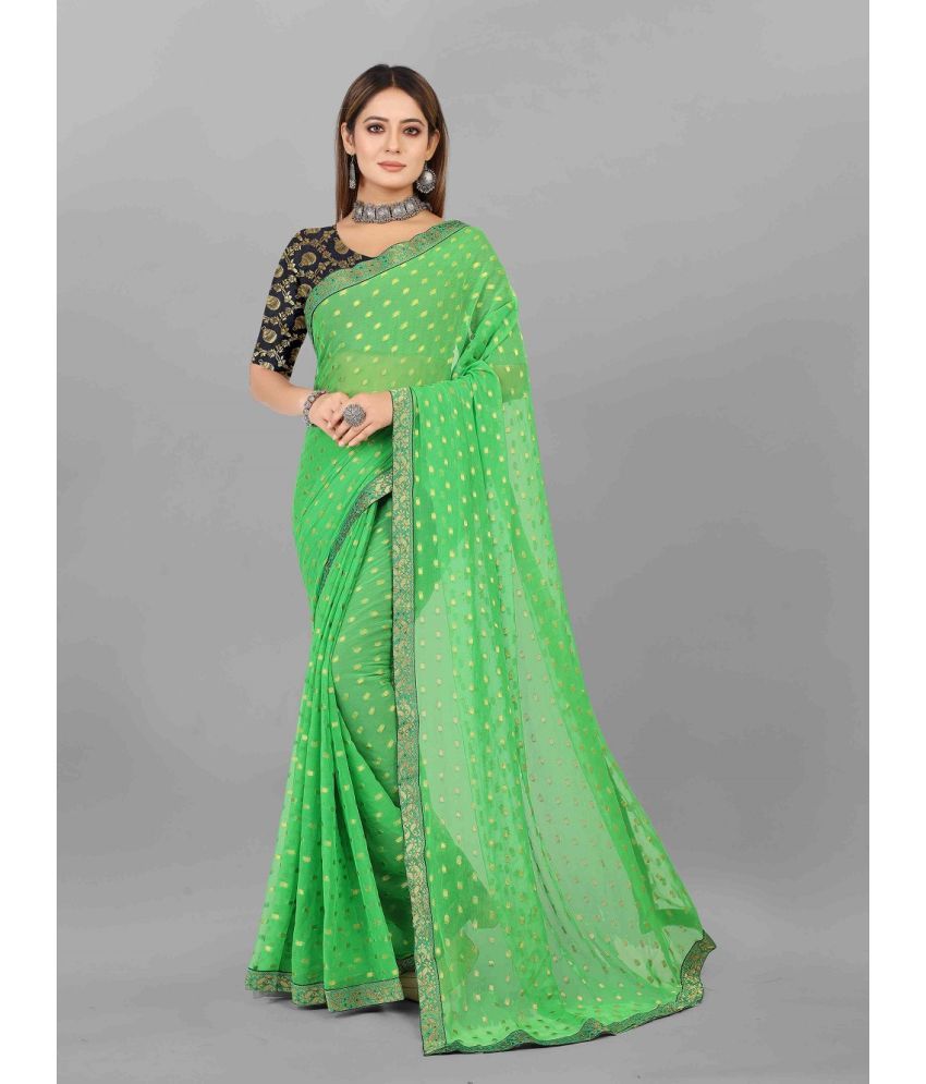     			Aardiva Chiffon Printed Saree With Blouse Piece - Green ( Pack of 1 )