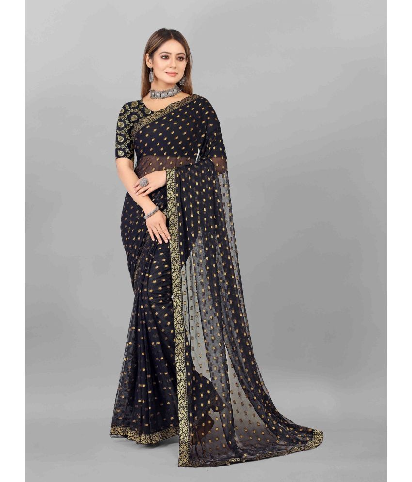     			Aardiva Chiffon Printed Saree With Blouse Piece - Black ( Pack of 1 )