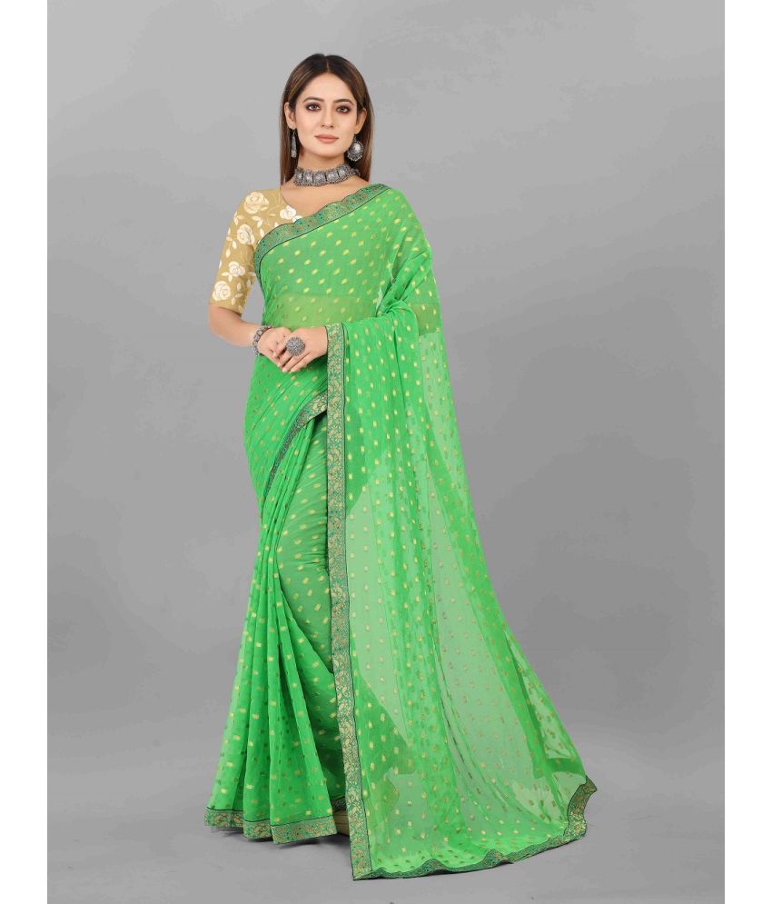     			Aardiva Chiffon Printed Saree With Blouse Piece - Green ( Pack of 1 )