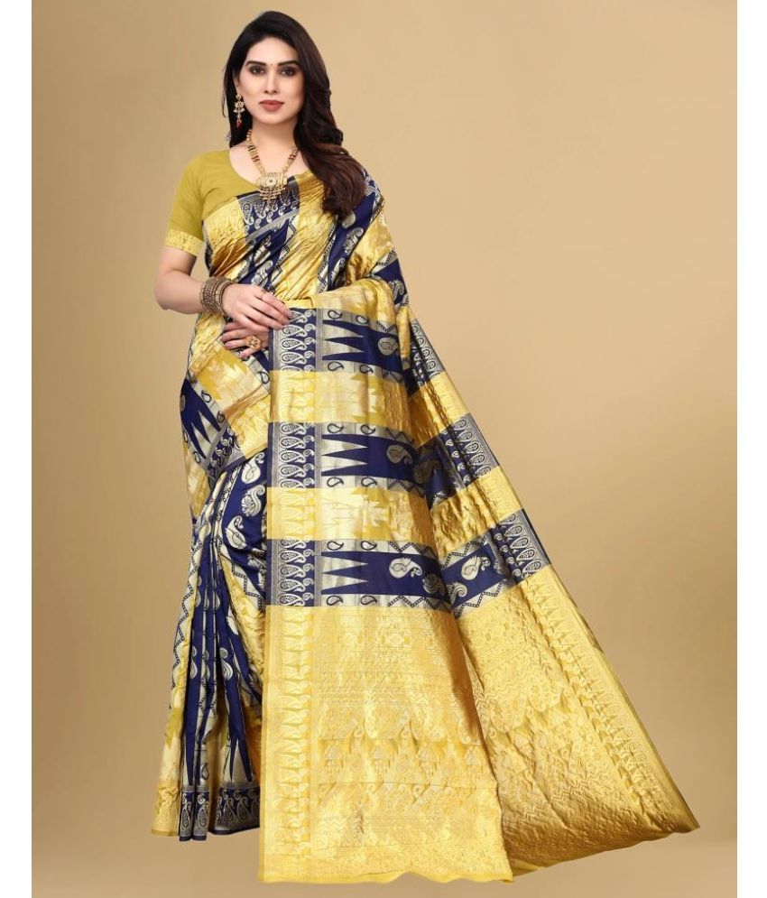     			GARIYA Jacquard Solid Saree With Blouse Piece - Yellow ( Pack of 1 )