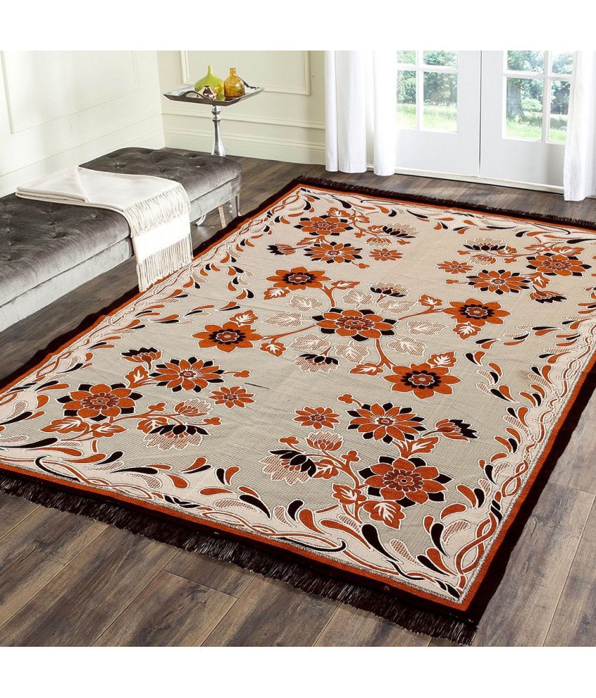     			HOMETALES Brown Poly Cotton Carpet Floral 4x6 Ft