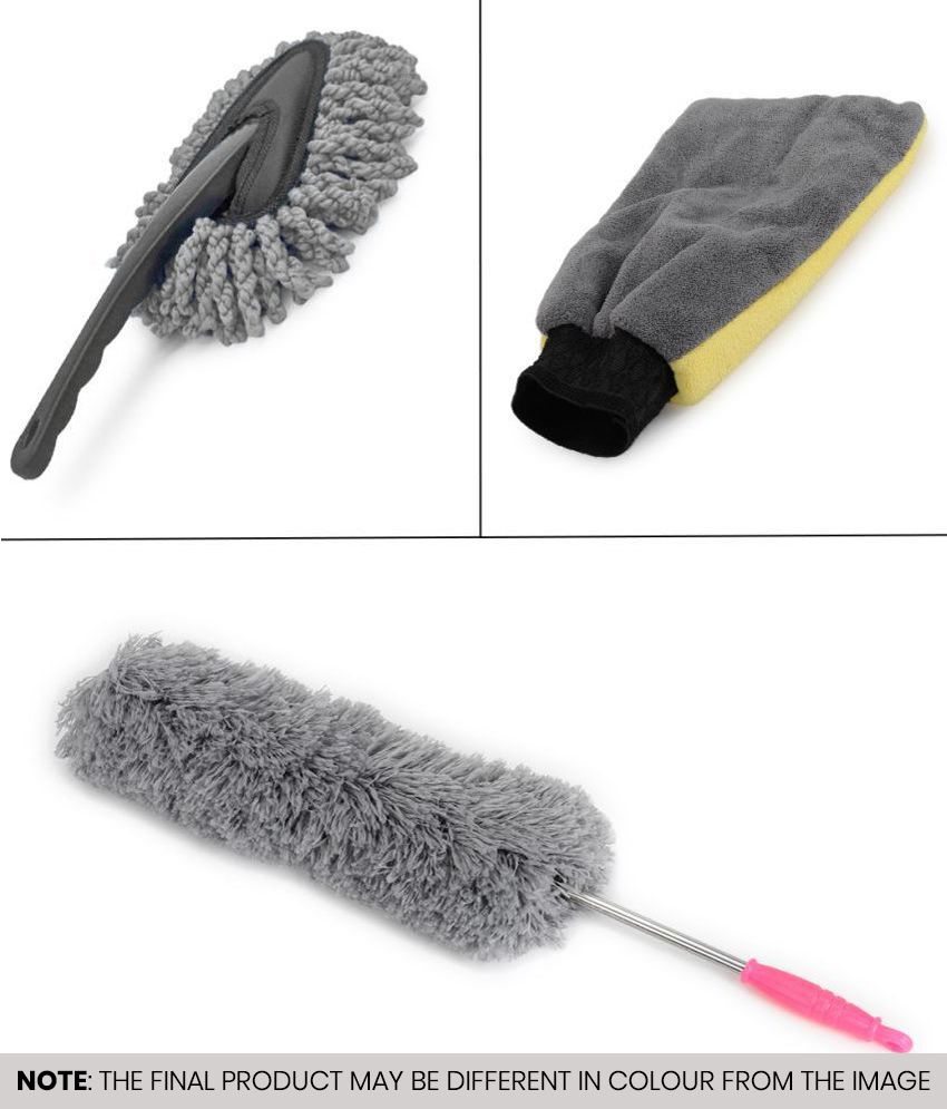     			HOMETALES - Car Cleaning Combo Of Mini Duster, Dual Sided Microfiber Gloves And Feather Duster for car accessories( Pack Of 3 )