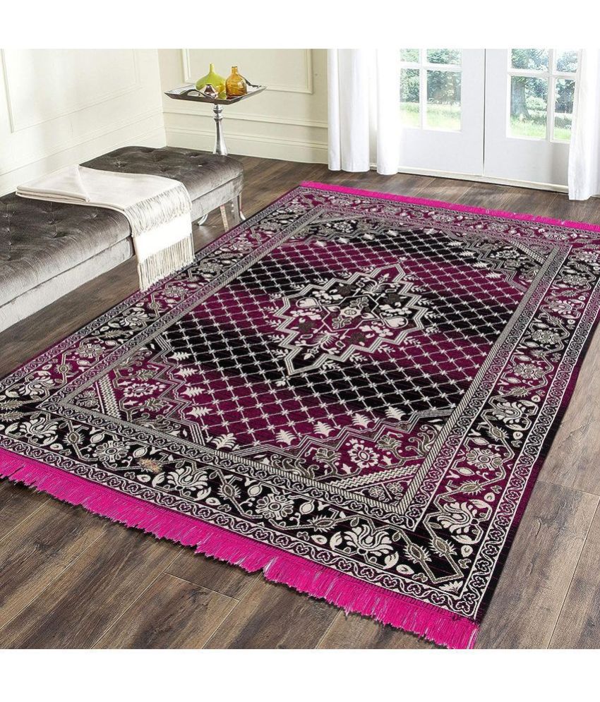     			Zesture Pink Chenille Carpet Floral 5x7 Ft
