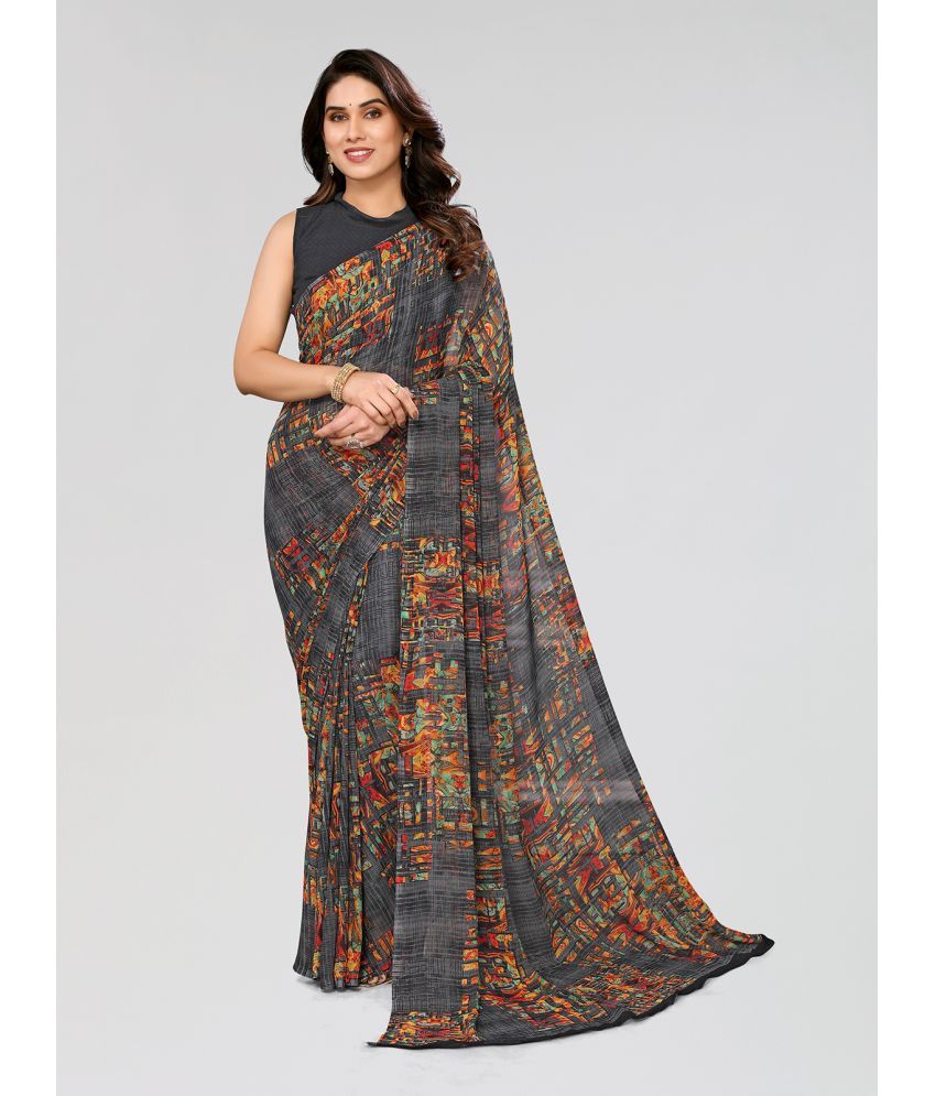     			Kashvi Sarees Georgette Printed Saree With Blouse Piece - Dark Grey ( Pack of 1 )