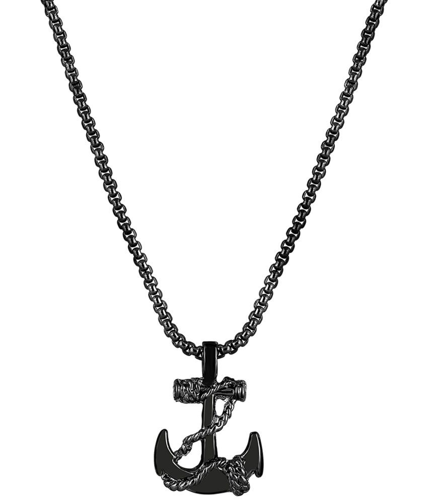     			Mahi Black Plated Exclusive Unisex Sailor Anchor Necklace Pendant with Box Chain (PS1101882B)