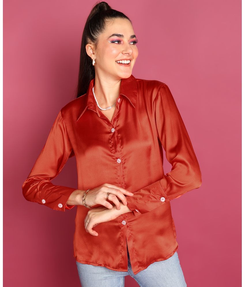     			POPWINGS Rust Satin Women's Shirt Style Top ( Pack of 1 )