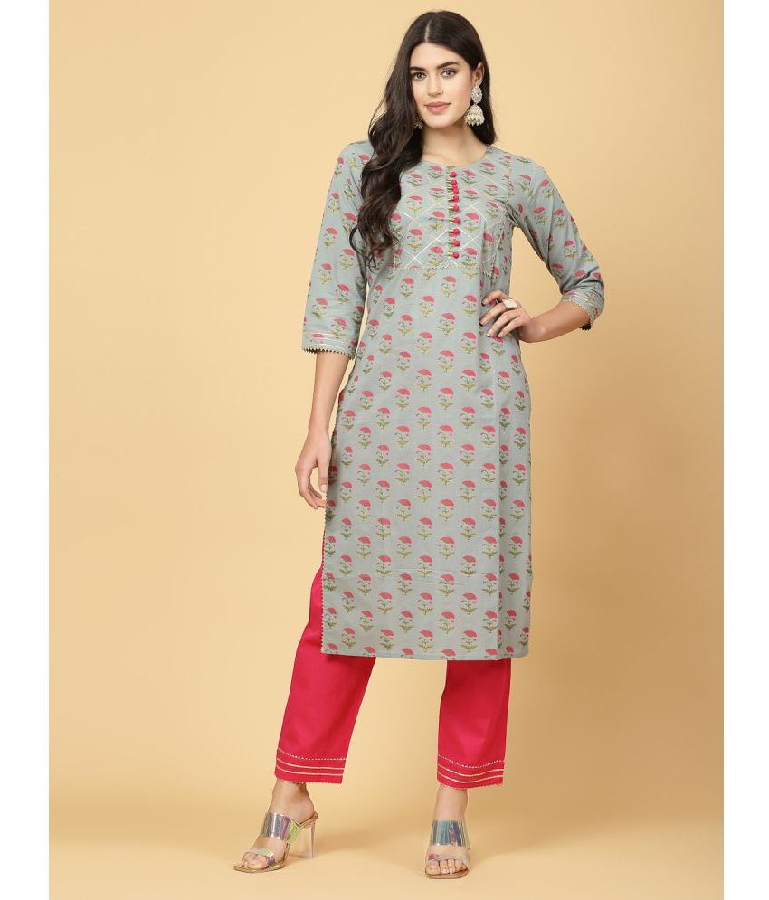     			Pistaa Cotton Printed Kurti With Palazzo Women's Stitched Salwar Suit - Green ( Pack of 1 )