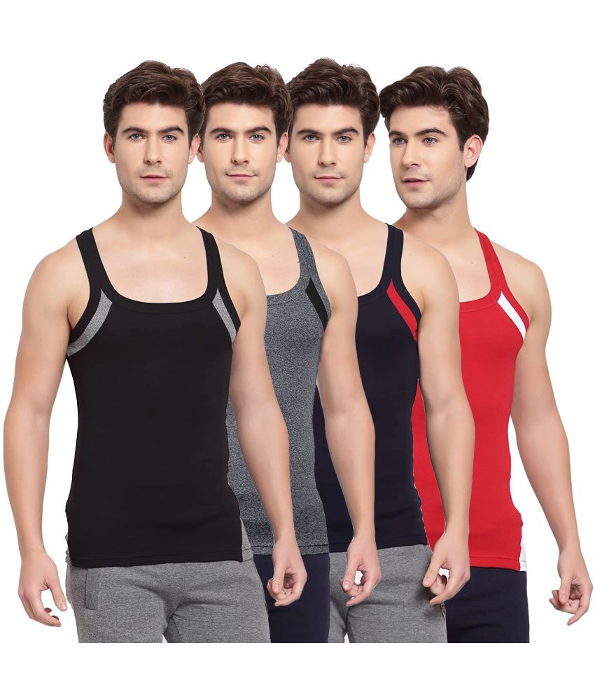     			SPORTO Multicolor Cotton Men's Vest ( Pack of 4 )