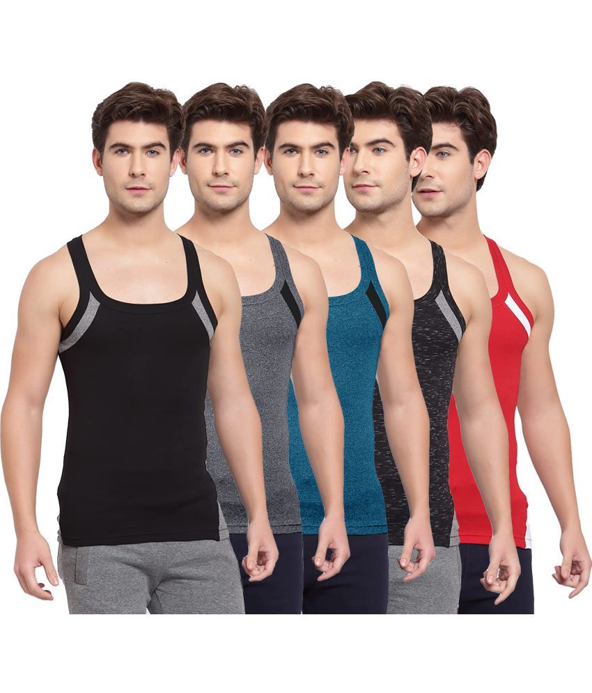     			SPORTO Multicolor Cotton Men's Vest ( Pack of 5 )