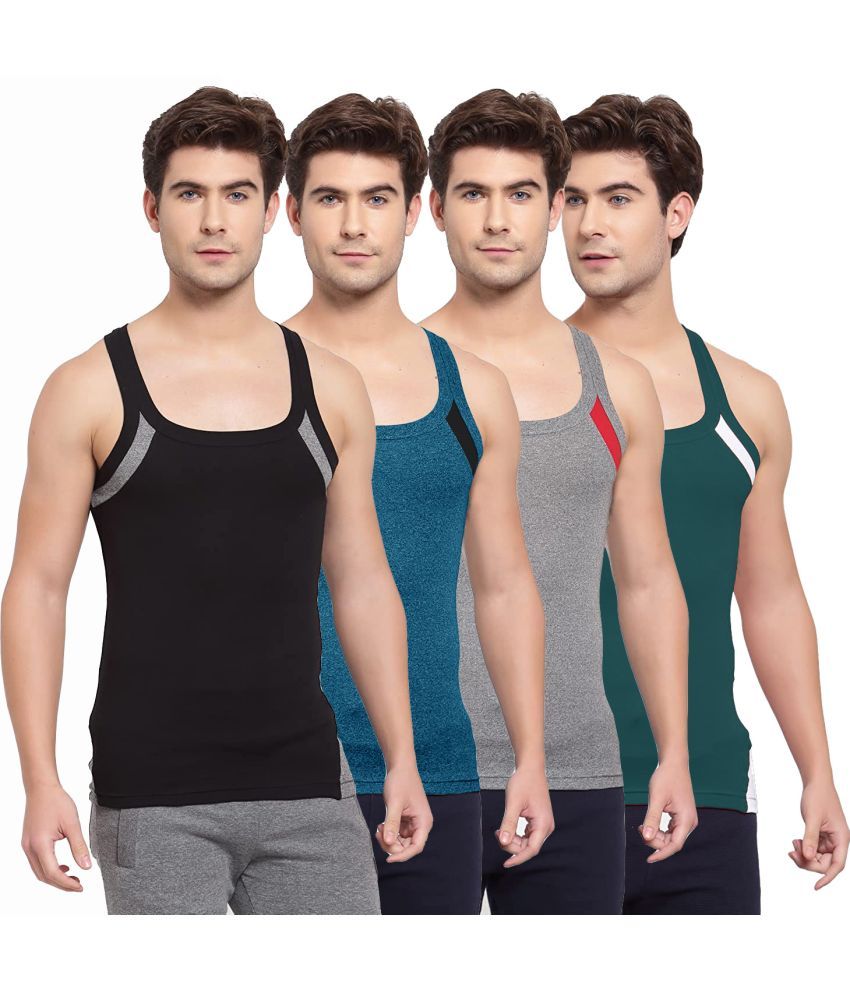     			SPORTO Multicolor Cotton Men's Vest ( Pack of 4 )