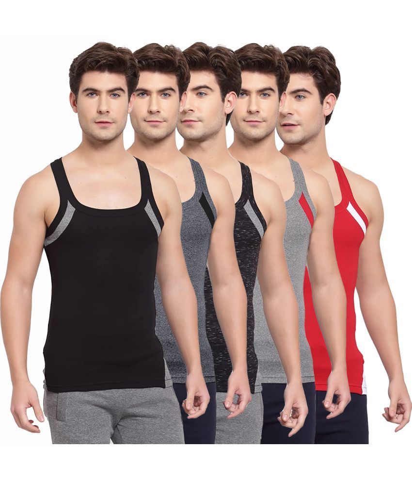     			SPORTO Multicolor Cotton Men's Vest ( Pack of 5 )