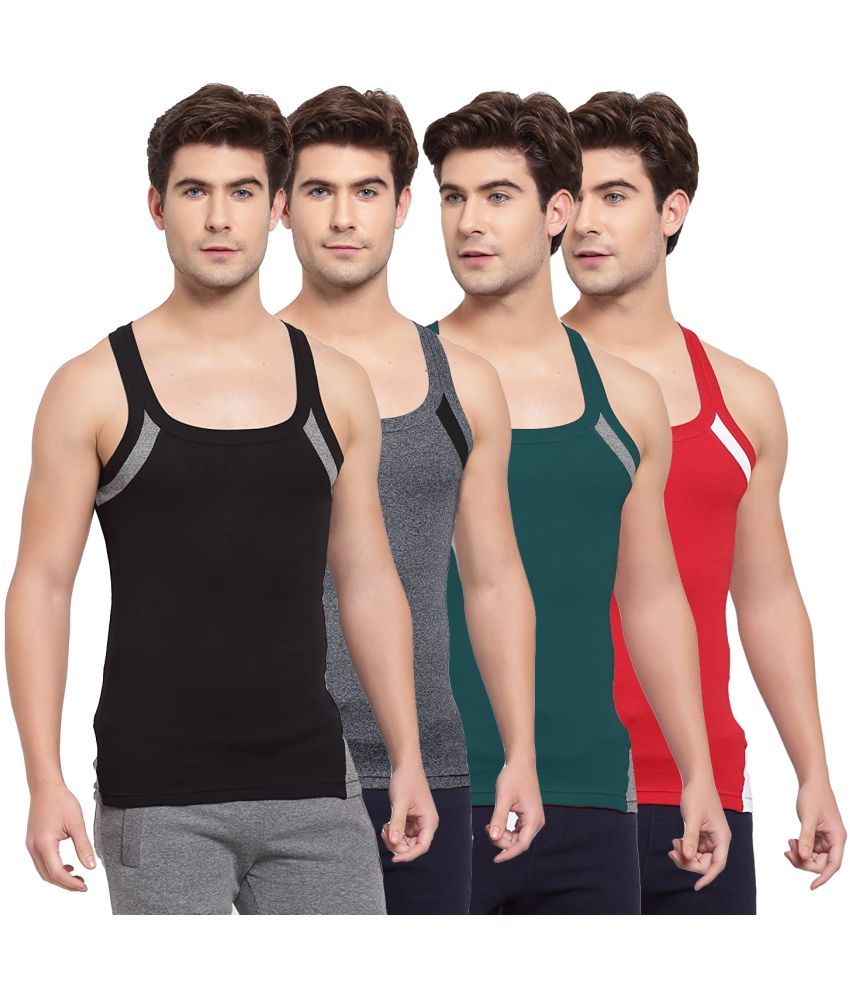     			SPORTO Multicolor Cotton Men's Vest ( Pack of 4 )