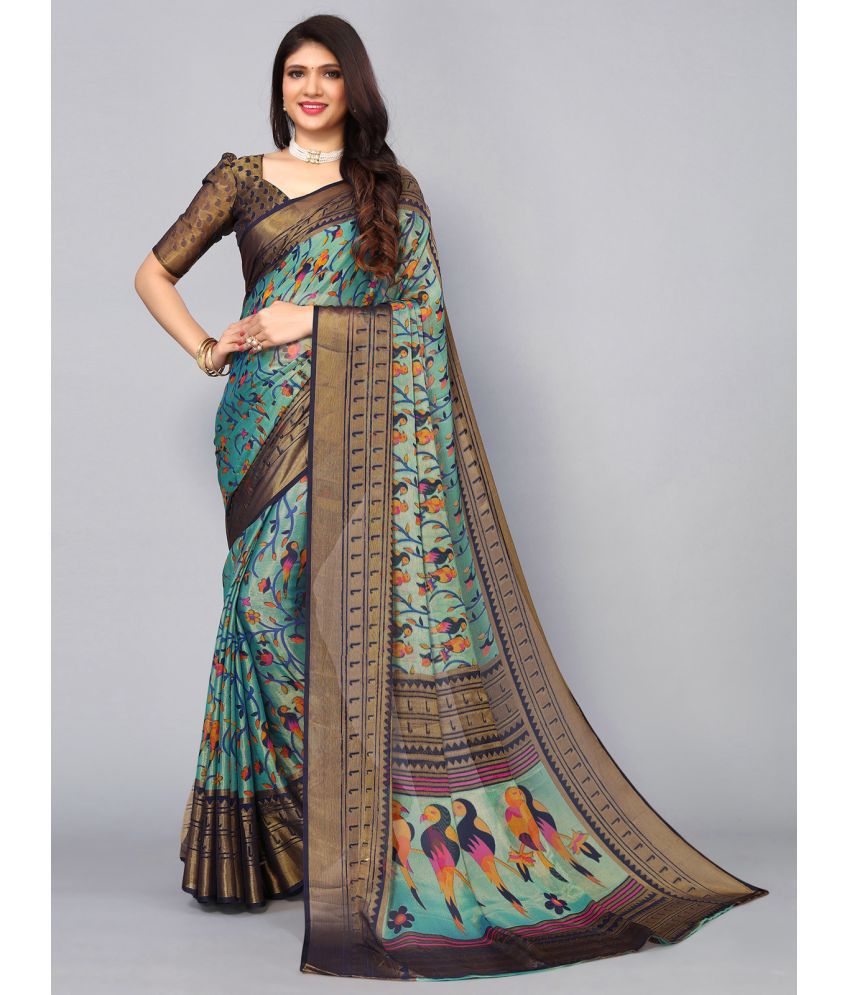     			Samah Brasso Printed Saree With Blouse Piece - Light Blue ( Pack of 1 )