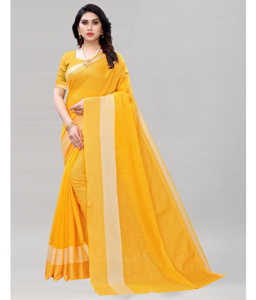     			Samah Cotton Embellished Saree With Blouse Piece - Yellow ( Pack of 1 )