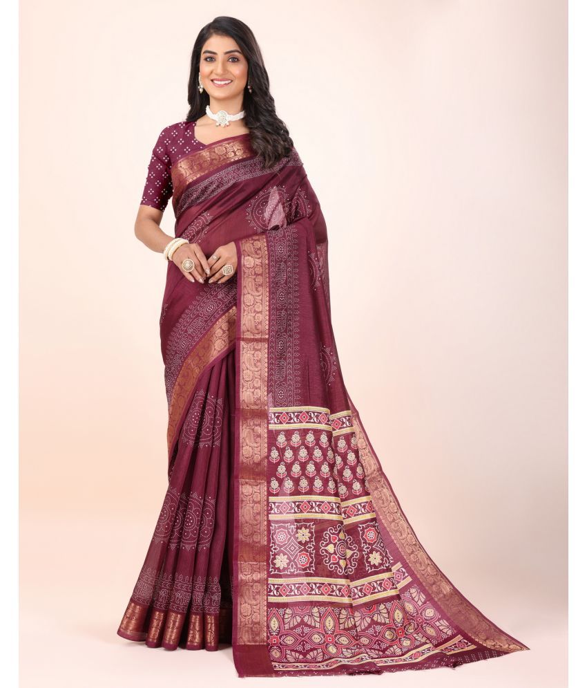    			Sanjana Silks Cotton Printed Saree With Blouse Piece - Maroon ( Pack of 1 )
