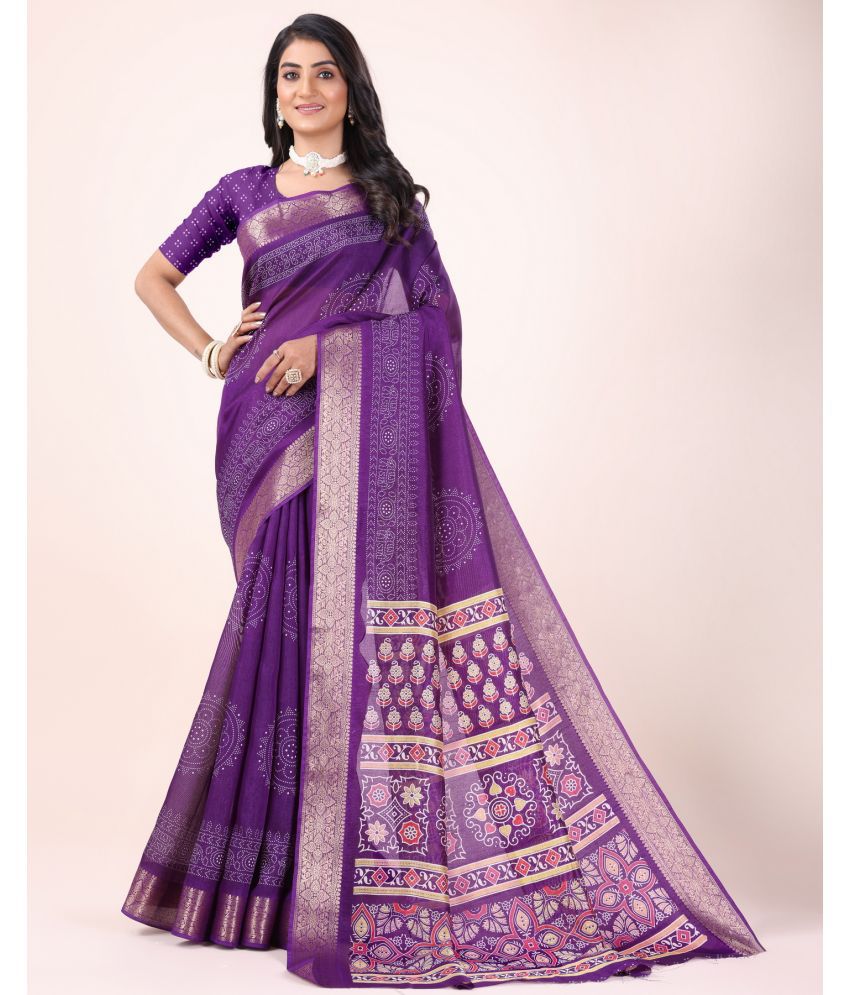     			Sanjana Silks Cotton Printed Saree With Blouse Piece - Indigo ( Pack of 1 )