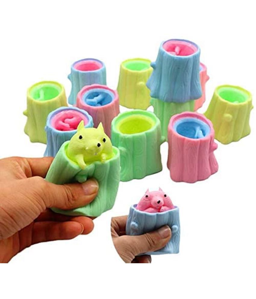     			Toys for Kids, Squirrel Squeeze Toy Stress Relieve Flexibility Finger Toy Rubber Stake Fidget Toys Funny Pen Tree Stumps, Anxiety Squeeze Sensory Autism Silicone Decompression Toy Pack of 1 Pc