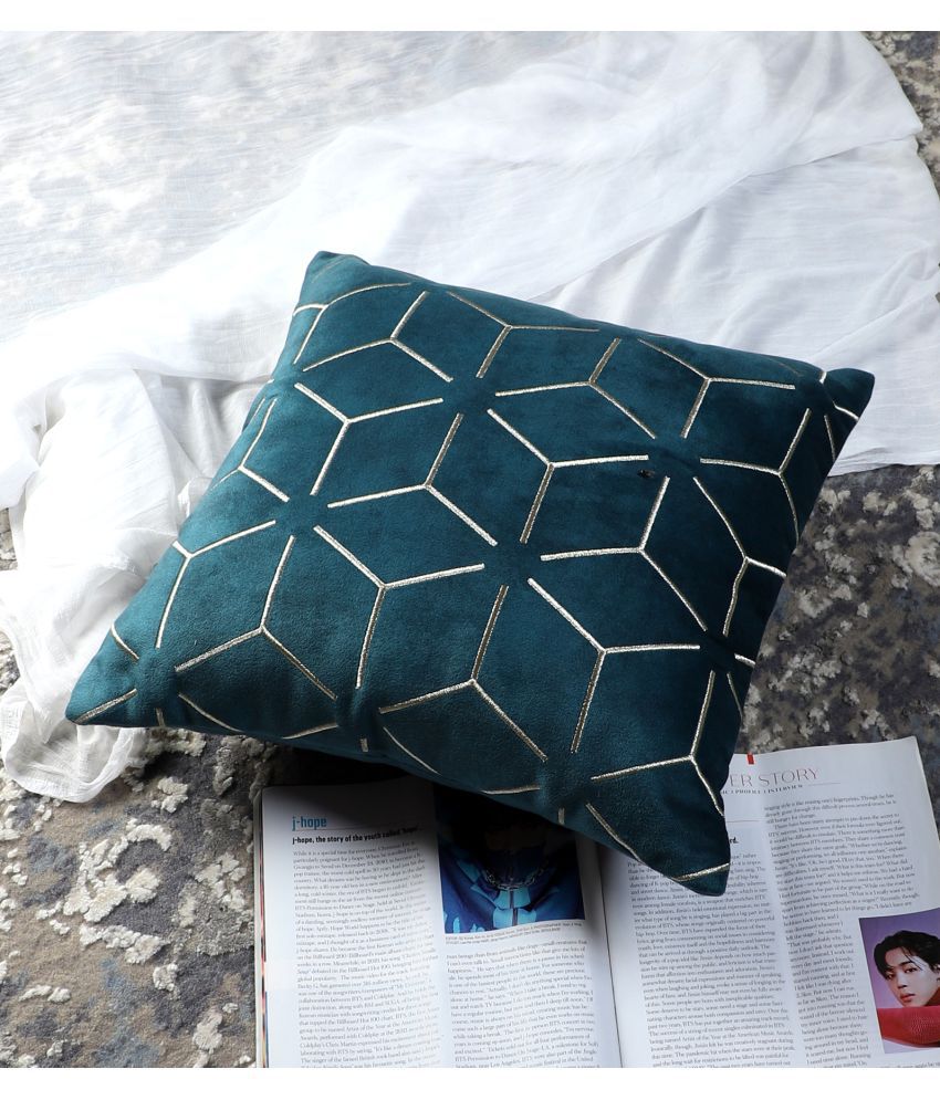     			DecoGhar Set of 1 Velvet Embroidered Square Cushion Cover (40X40)cm - Teal