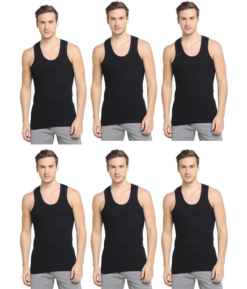     			SPORTO Black Cotton Men's Vest ( Pack of 6 )