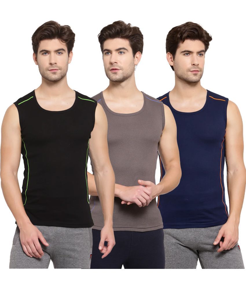     			SPORTO Multicolor Cotton Men's Vest ( Pack of 3 )