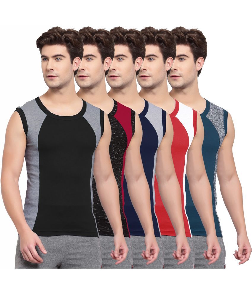     			SPORTO Multicolor Cotton Men's Vest ( Pack of 5 )