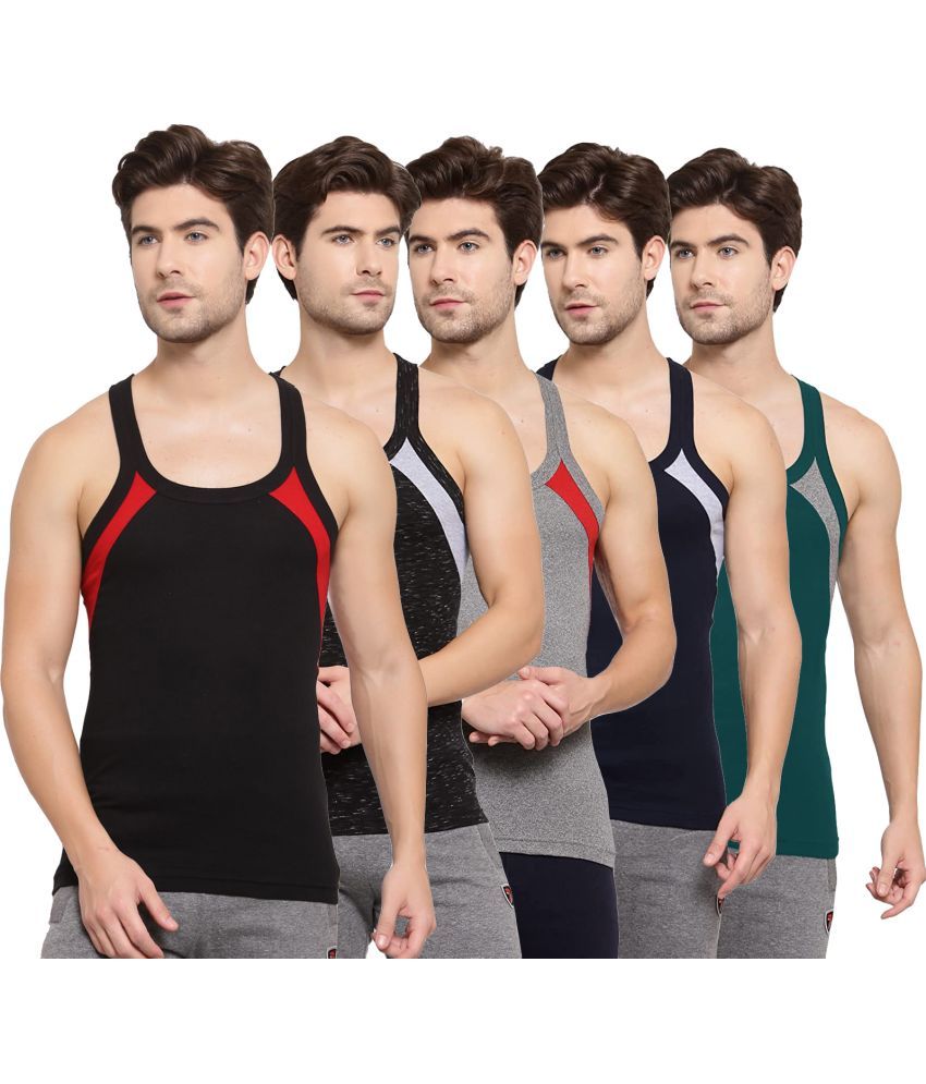     			SPORTO Multicolor Cotton Men's Vest ( Pack of 5 )