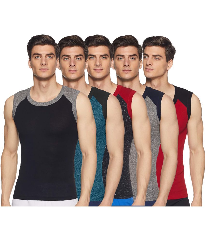     			SPORTO Multicolor Cotton Men's Vest ( Pack of 5 )