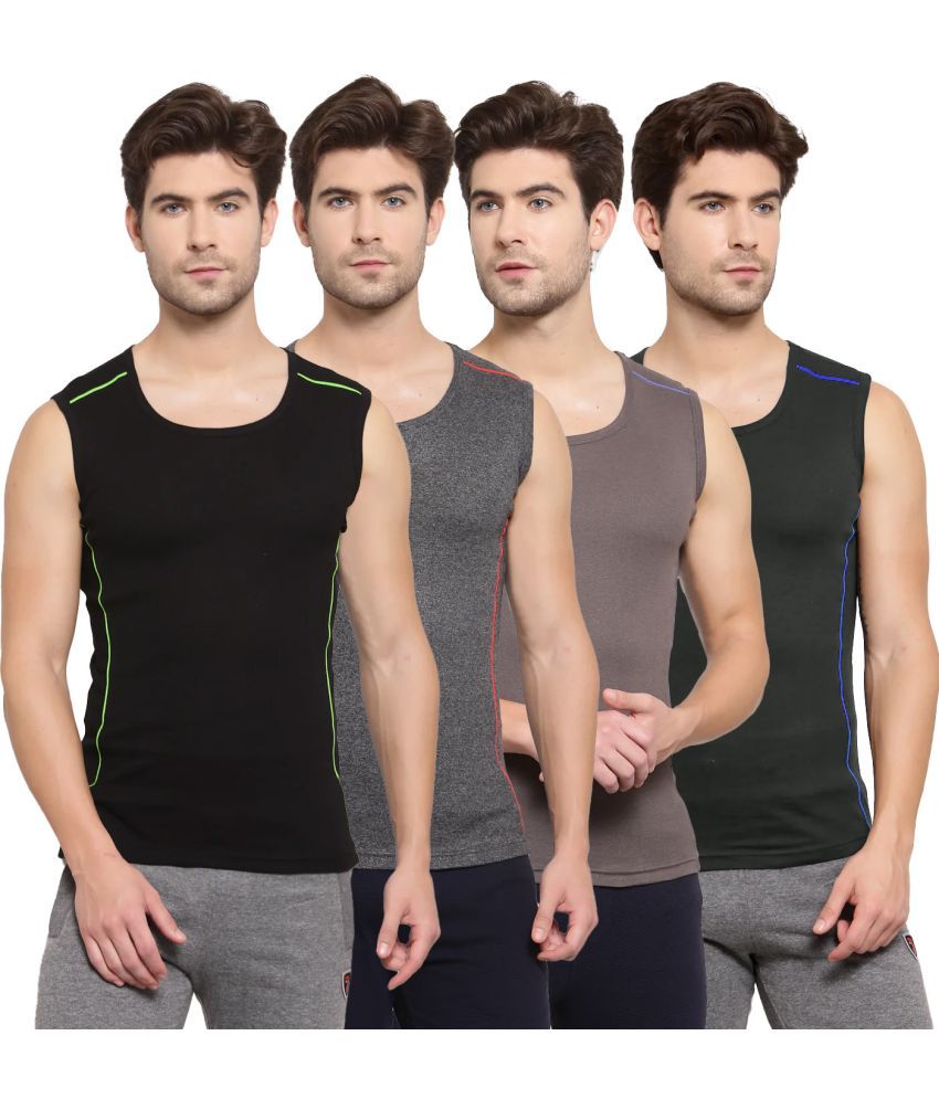     			SPORTO Multicolor Cotton Men's Vest ( Pack of 4 )