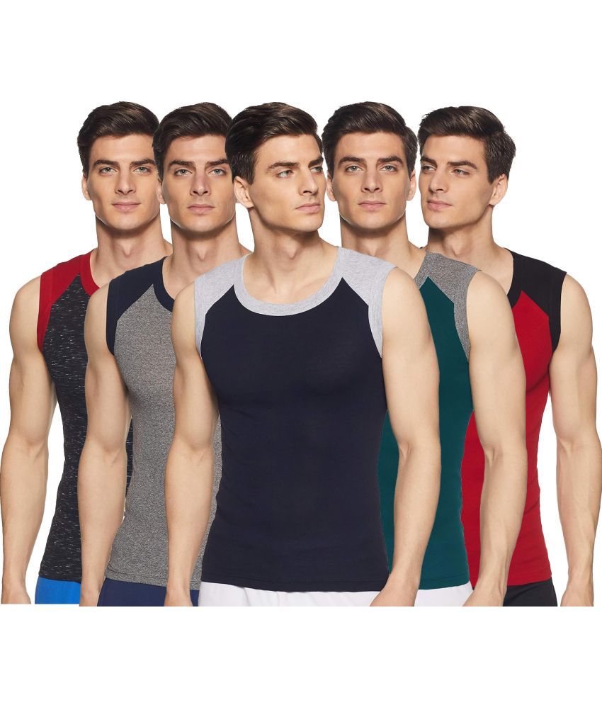     			SPORTO Multicolor Cotton Men's Vest ( Pack of 5 )