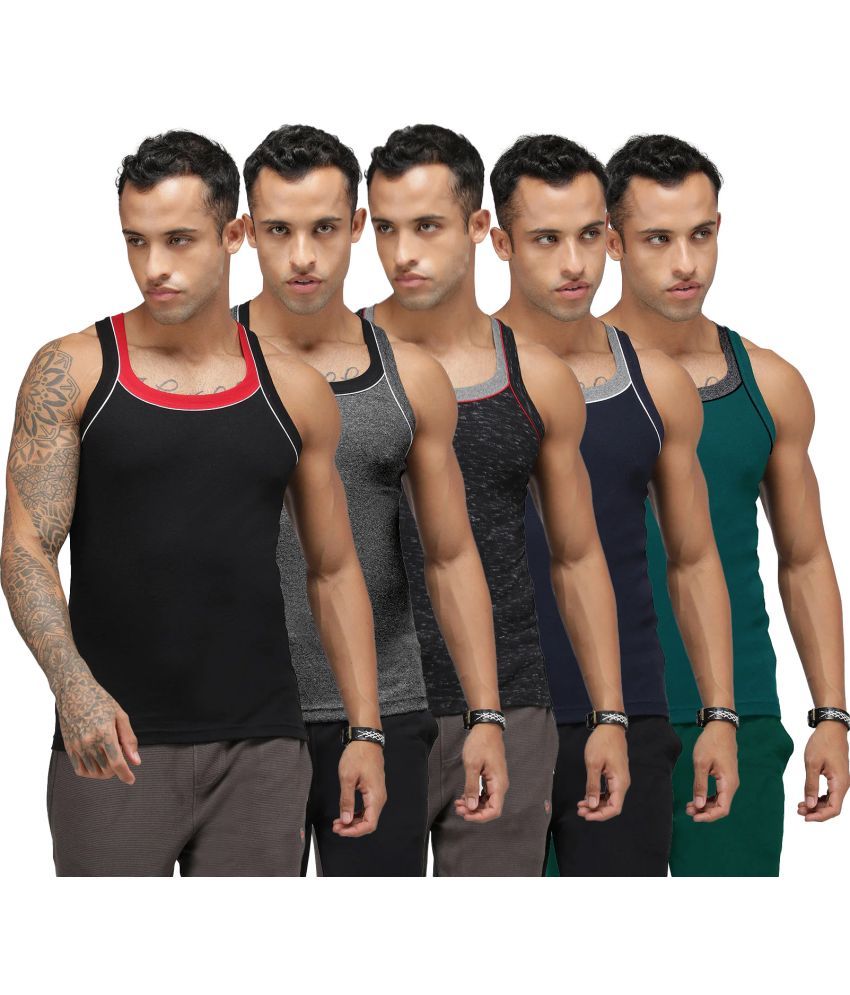     			SPORTO Multicolor Cotton Men's Vest ( Pack of 5 )