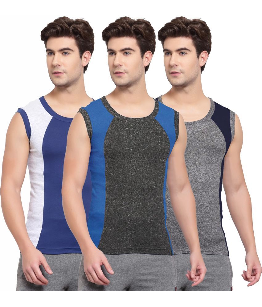     			SPORTO Multicolor Cotton Men's Vest ( Pack of 3 )