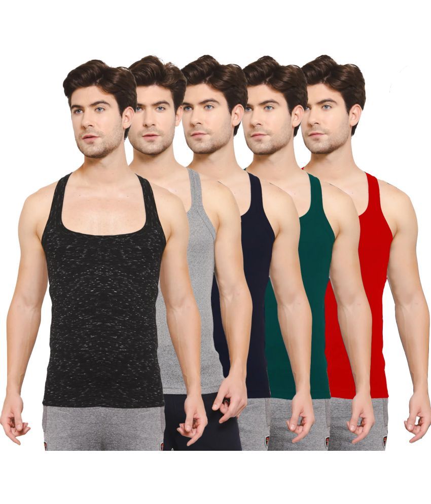     			SPORTO Multicolor Cotton Men's Vest ( Pack of 5 )