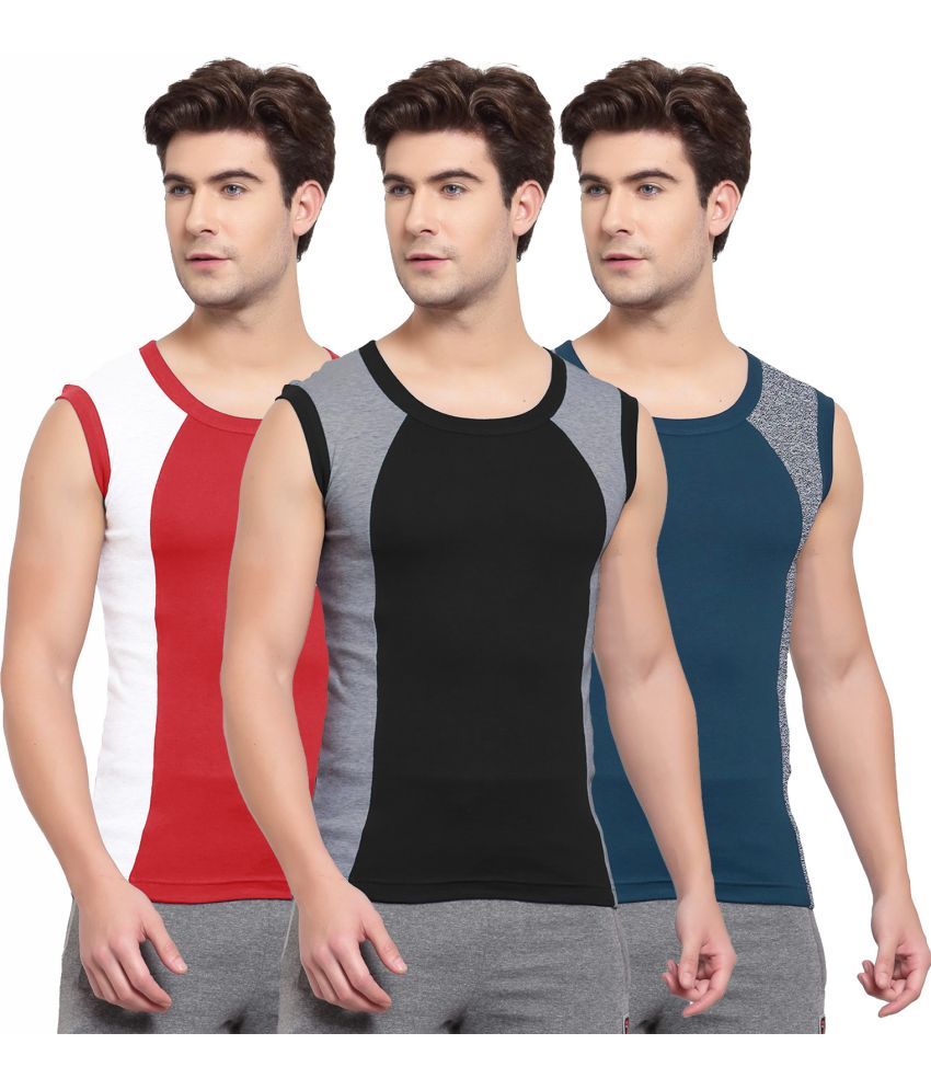     			SPORTO Multicolor Cotton Men's Vest ( Pack of 3 )