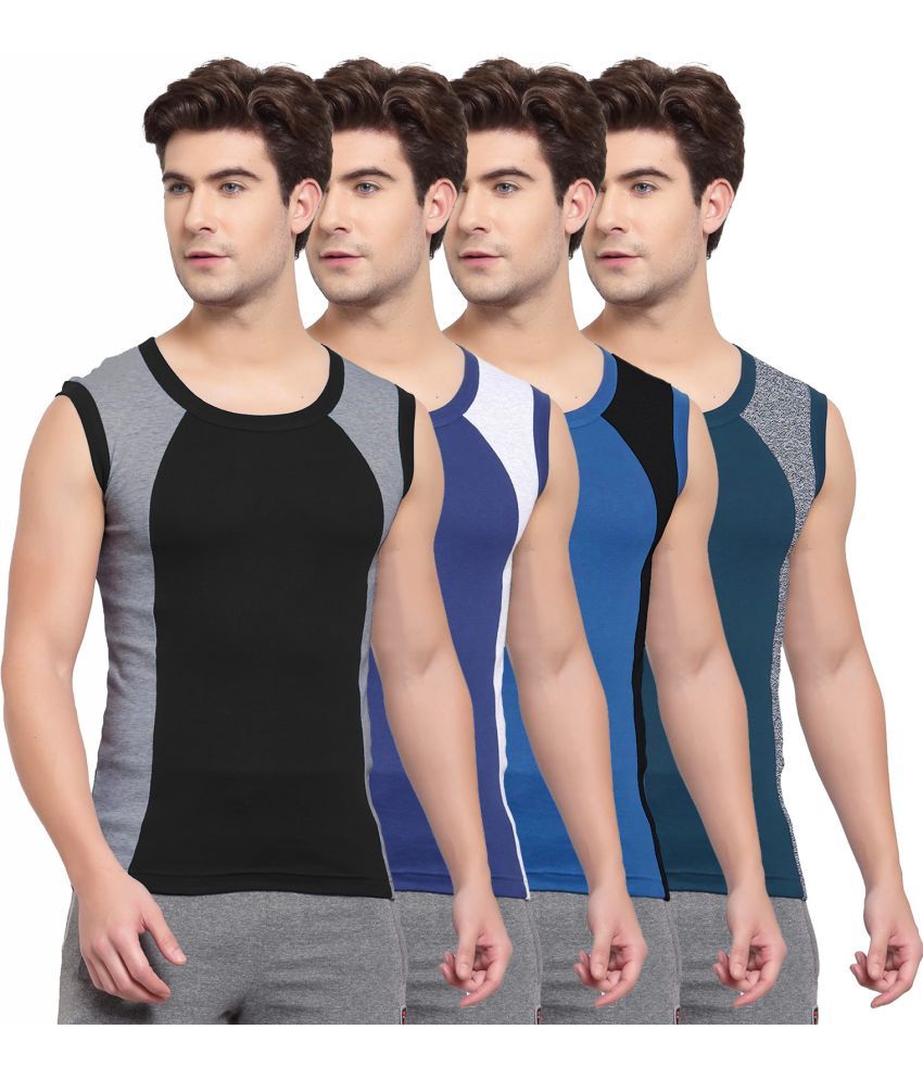     			SPORTO Multicolor Cotton Men's Vest ( Pack of 4 )