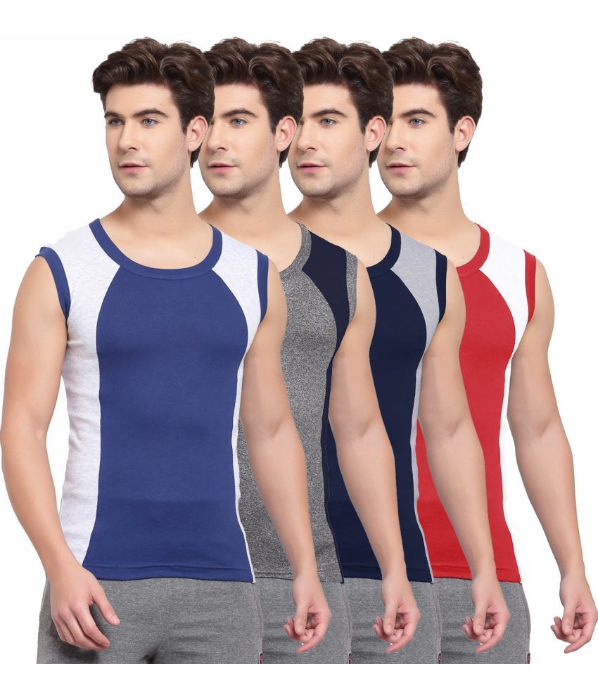     			SPORTO Multicolor Cotton Men's Vest ( Pack of 4 )