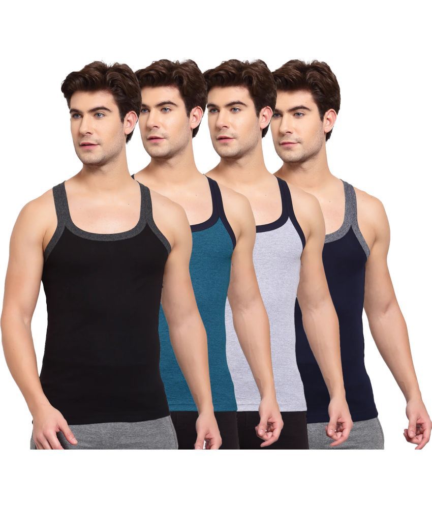     			SPORTO Multicolor Cotton Men's Vest ( Pack of 4 )