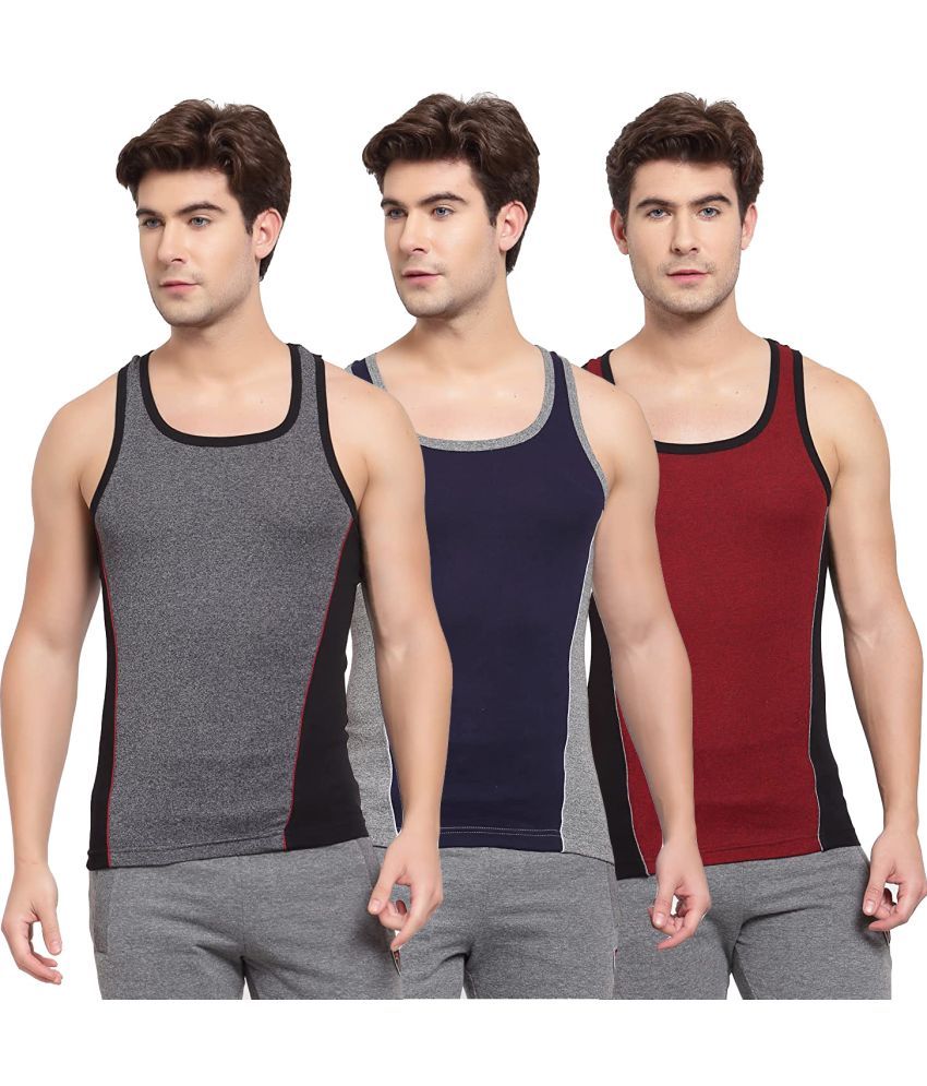     			SPORTO Multicolor Cotton Men's Vest ( Pack of 3 )