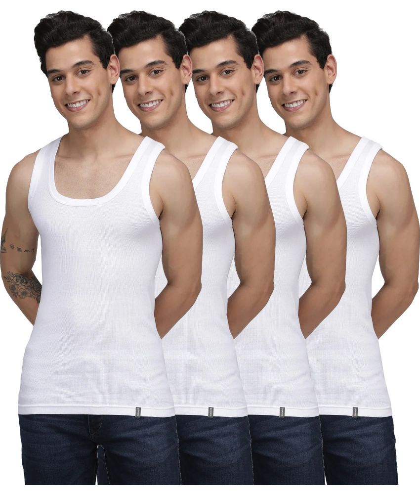     			SPORTO White Cotton Men's Vest ( Pack of 4 )