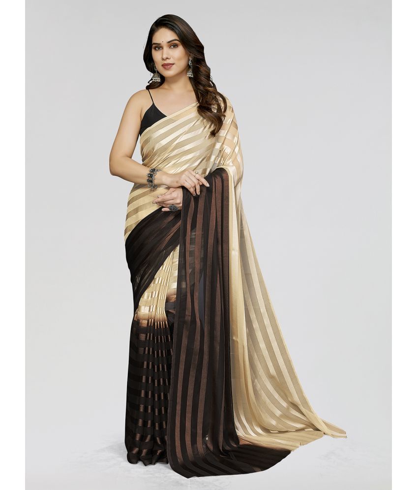     			ANAND SAREES Satin Striped Saree With Blouse Piece - Beige ( Pack of 1 )