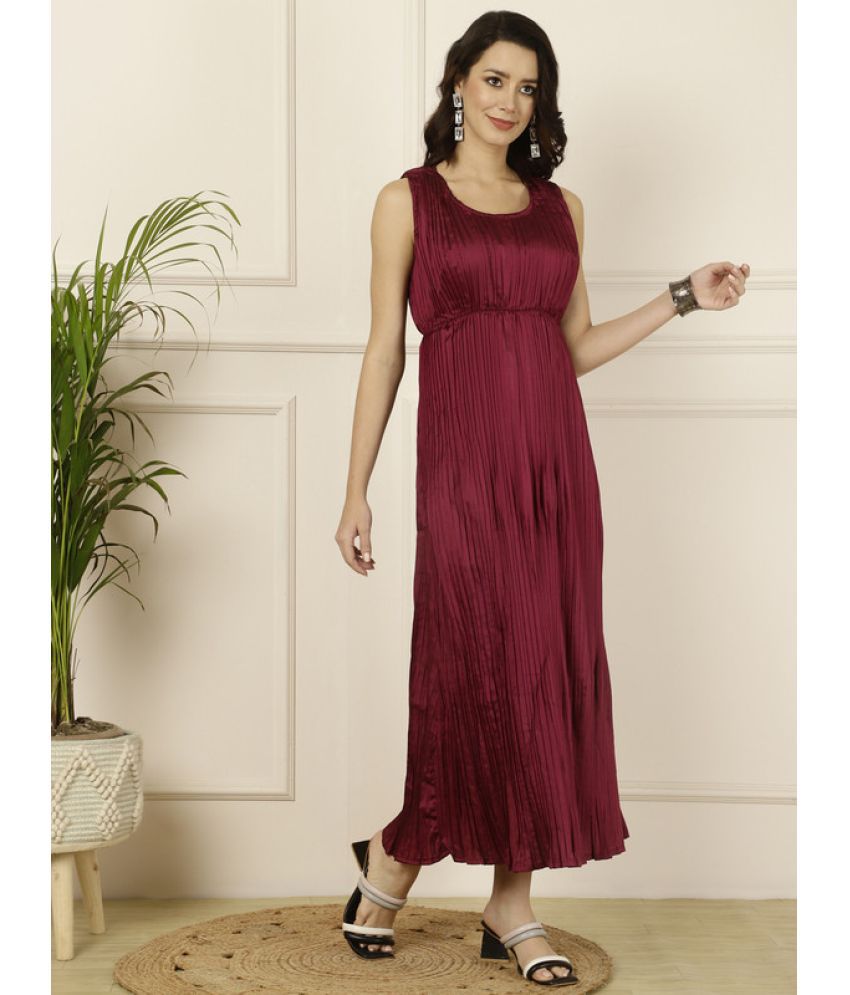     			Antaran Silk Solid Knee Length Women's Fit & Flare Dress - Maroon ( Pack of 1 )